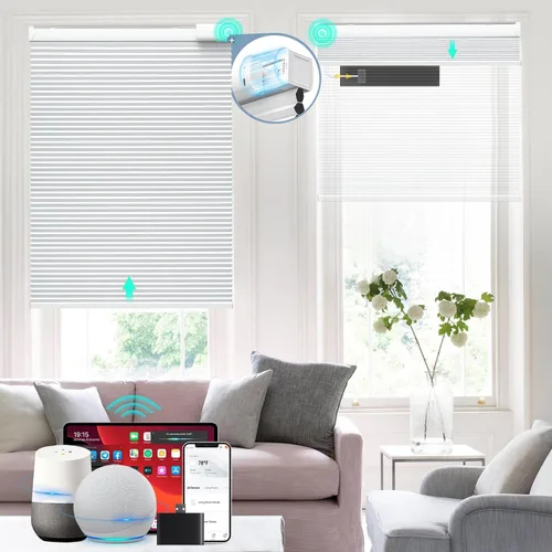 Vista 11 de Persianas inteligentes motorizadas recargables con energía solar (panel solar gratuito), control remoto, persianas celulares eléctricas opacas, Gris