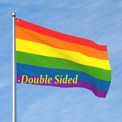 Vista 2 de Bandera para exteriores de 2.5 x 4 pies, bandera LGBT de arcoíris y orgullo gay, bandera para decoración del hogar y jardín, con ojales, duradera