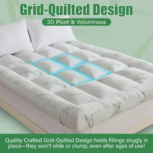 Vista 4 de WhatsBedding Cubrecolchón de espuma viscoelástica de 5 pulgadas, tamaño King para aliviar el dolor de espalda, con capa de aire de viscosa de bambú