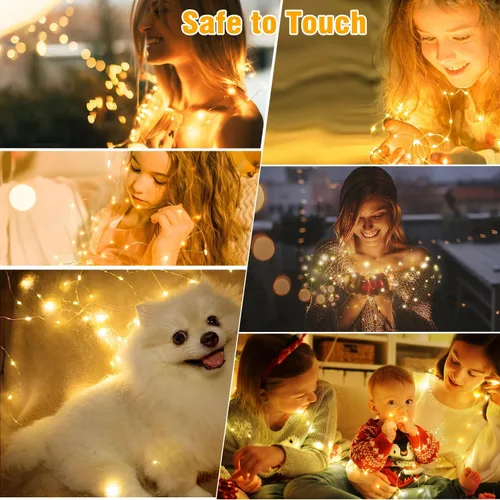 Vista 4 de Guirnalda de luces LED, serie de luces impermeables de 16.4 pies, funciona con pilas para bodas, hogar, jardín, fiesta, decoración de Navidad