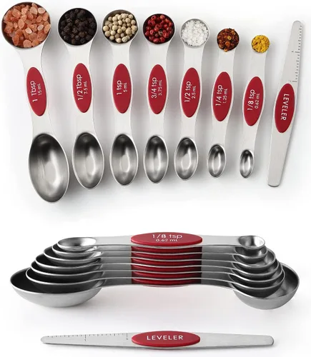 Vista 19 de Spring Chef Juego de cucharas medidoras magnéticas de acero inoxidable con imanes N45 fuertes, accesorios de cocina de metal resistente para hornear