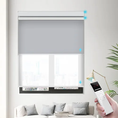 Vista 8 de ZSTARR Persiana inteligente doble motorizada para ventana con control remoto, persiana enrollable opaca automática tamaño personalizable, con cenefa