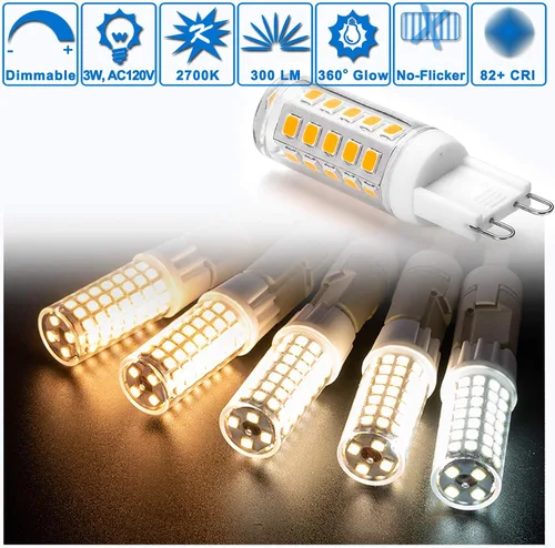Vista 4 de Ziomitus Bombillas LED G9 regulables que reemplazan 30 W, 25 W, 20 W, halógeno, G9, 3 W, 2700 K, blanco cálido, LED T3 T4 transparente, AC120V
