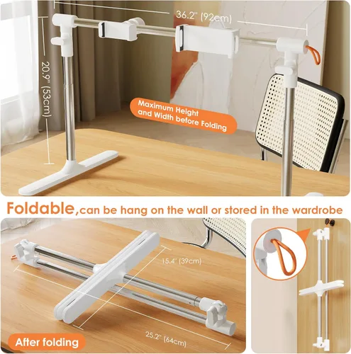 Vista 5 de Soporte plegable para Kindle para cama, soporte plegable para teléfono, tableta, Kindle para cama, sofá, soporte ajustable para tableta de teléfono