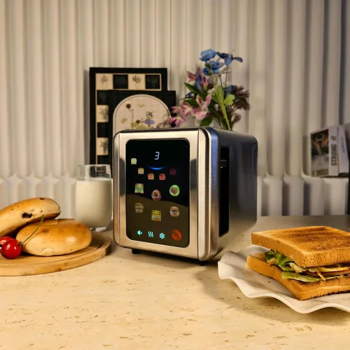 Vista 2 de WHALL Tostadora de pantalla táctil completa de 2 rebanadas, tostadora de acero inoxidable con ranura de 1.5 pulgadas de ancho con temporizador