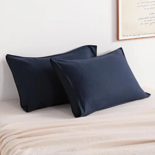 Vista 16 de NTBAY Fundas de almohada de lino francés – Teñidas con hilo, paquete de 2, fundas de almohada estándar de 100% lino, fundas de almohada lavadas