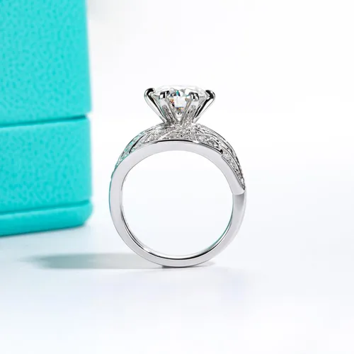 Vista 7 de Moissanite Angel Wing Rings Eternity Ring Engagement Ring D Color VVS1 Sterling Silver Wedding Band Rings Feather Ring for Women with Certificate