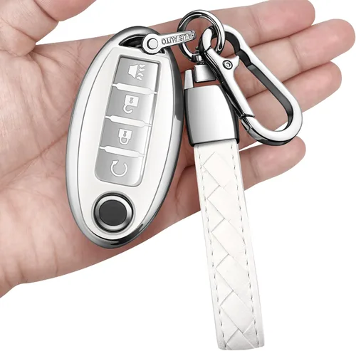 Vista 21 de Compatible con Nissan Funda para Llavero con Llavero de Cuero, Funda de Carcasa de Llave de TPU Suave Compatible con Llave Remota Inteligente