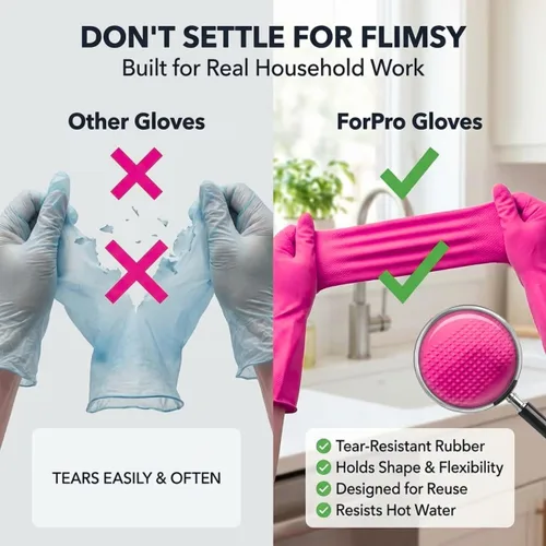 Vista 5 de ForPro - Guantes de goma natural, 6 pares de guantes reutilizables multiusos para limpieza del hogar con forro interior suave, impermeables