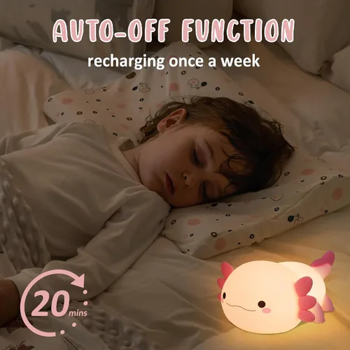 Vista 3 de Luz Nocturna de Axolotl, Linda Luz Nocturna para Niños, Lámpara Nocturna de Silicona para Guardería de Animales, Luz Nocturna LED Recargable