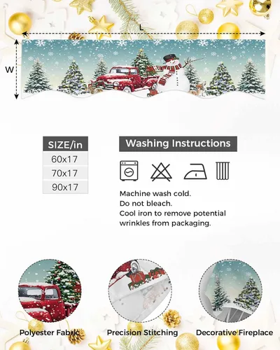 Vista 5 de Daleng Bufanda de repisa de camión de Navidad con muñeco de nieve para chimenea, 60 x 17 pulgadas, árbol de Navidad, copos de nieve, ciervos, verde