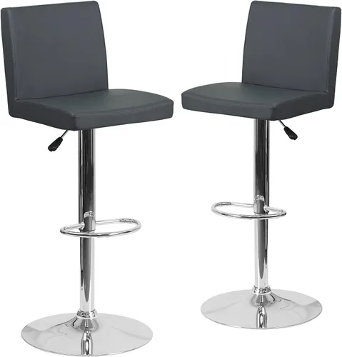 Vista 17 de Flash Furniture Taburete de bar contemporáneo de vinilo negro ajustable con panel trasero y base cromada (paquete de 1)