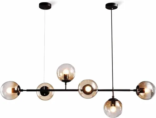 Vista 9 de BOKT Moderna lámpara colgante de bola de cristal de 6 luces para isla de cocina, lámpara colgante lineal para sala de estar, comedor
