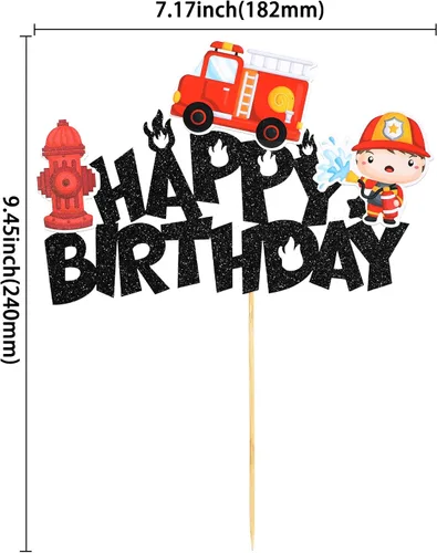 Vista 2 de Gyufise Decoración para pastel de cumpleaños con purpurina para bomberos, camión de bomberos, bomberos, pasteles, tema de baby shower, niños, fiesta