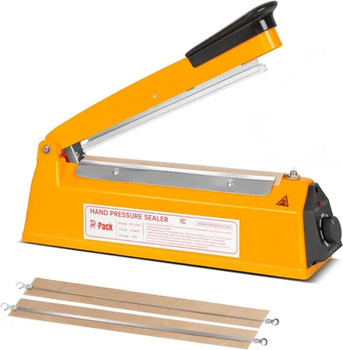 Vista 14 de Sellador térmico por impulso con cortador, máquina de sellado y corte de bolsas de alta resistencia, 2 reemplazos adicionales (naranja, 8 pulgadas)