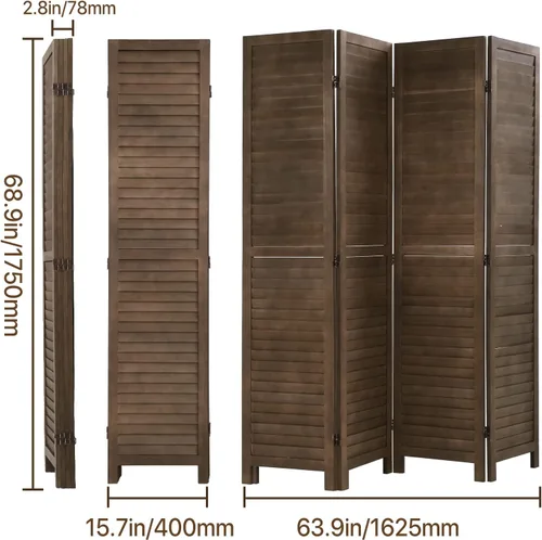 Vista 7 de Divisor de habitación de 4 paneles, pantalla de privacidad de madera, divisor de pared interior de 5.75 pies, pantalla de división portátil