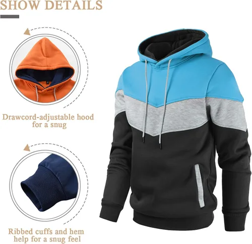 Vista 4 de Gesean Men's Novelty Color Block Pullover Fleece Hoodie Long Sleeve Casual Sweatshirt with Pocket