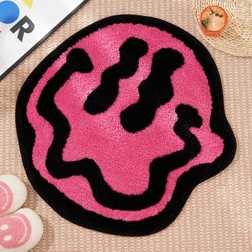 Vista 11 de ELDONE Trippy - Tapete de baño de cara feliz azul, alfombras geniales para dormitorio, alfombra de preparación, alfombra hippie antideslizante