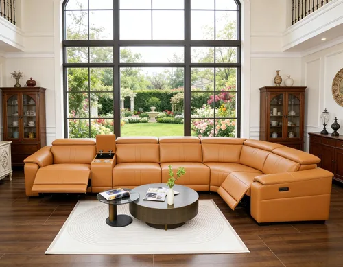 Vista 17 de Sofá reclinable eléctrico de dos plazas, sofá modular reclinable con reposacabezas ajustable y reclinable eléctrico, cuero transpirable con consola