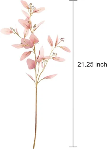 Vista 2 de Emivery 6 tallos de eucalipto rosa, ramas de hojas de eucalipto sintético, plantas artificiales, tallos de vegetación para relleno de jarrón, hogar
