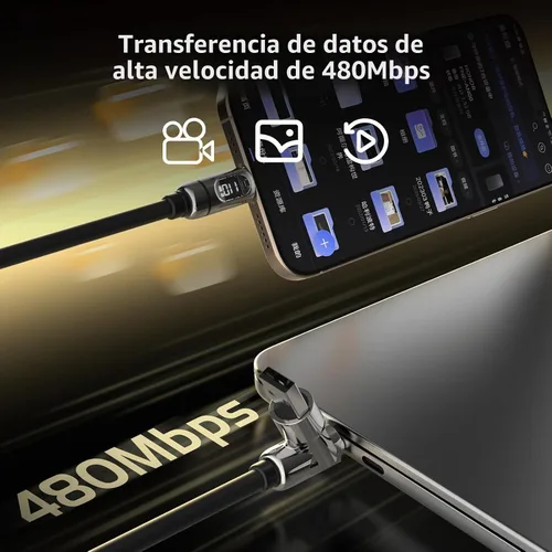 Vista 3 de MFish - Cable USB C a USB C 2 en 1, pantalla de potencia LED, 140 W máximo, 3.93 pies Fast Charging Cord, Dual USB-C Outputs, USB-C/USB-A Input, PD