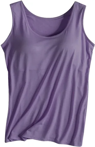 Vista 19 de Camiseta sin mangas con brasier integrado para mujer, sin mangas, correa ancha, ropa de dormir básica, para entrenamiento, yoga, camisola acolchada