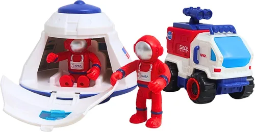 Vista 4 de Space Adventure - Juego de cápsula espacial con puerta iluminada, Lunar Rover y 2 figuras de astronauta, juguete espacial de plástico