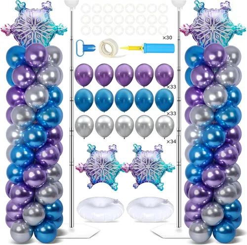Vista 14 de Juego de 2 soportes de columna de globos nocturnos de película con 102 globos de aluminio de palomitas de maíz, soporte de torre ajustable de 5.57