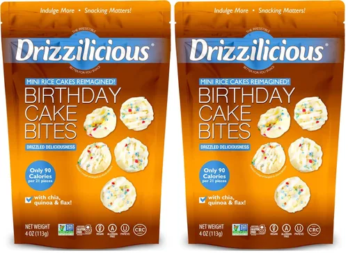 Vista 11 de Drizzilicious Mini Tortas de Arroz Sabor Pastel de Cumpleaños - Crujientes de Arroz, Aperitivo Saludable para Adultos y Niños, Tortas de Arroz