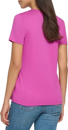 Vista 3 de Calvin Klein Camiseta casual de manga corta con cuello acanalado de 1 x 1 para mujer