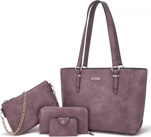 Vista 9 de Qiyuer - Bolsos para mujer, carteras, juegos de bolsos con asa superior, bolsos de hombro, bolso de mano, bolso de trabajo con cartera a juego, 3