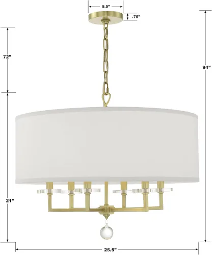Vista 6 de Crystorama Paxton - Candelabro de latón envejecido con 6 luces, lámpara de techo para pasillo, sala de estar, vestíbulo, casa de campo, lámpara