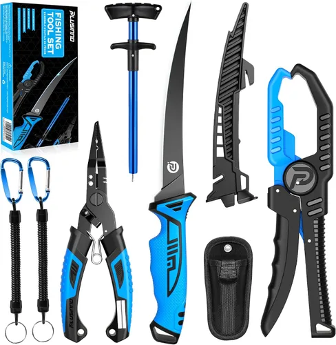 Vista 8 de PLUSINNO Equipo de pesca, herramientas de pesca, accesorios de pesca, kit de alicates de pesca resistentes a la corrosión, cuchillo de pesca, pinza