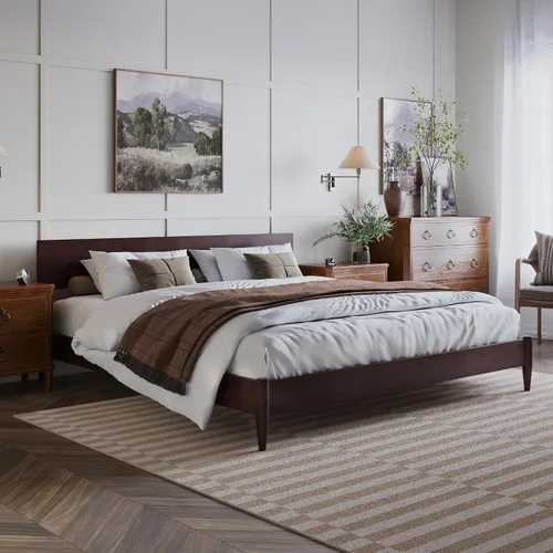 Vista 16 de AFI, Aria - Cama de plataforma moderna de perfil bajo de madera maciza, tamaño individual, color espresso