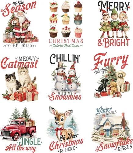 Vista 8 de 9 hojas de transferencia para planchar de Navidad para camisetas, parches para planchar de Navidad, diseño de transferencia de calor, calcomanías