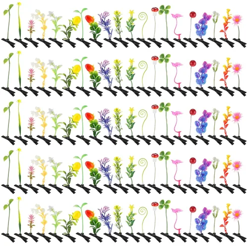 Vista 10 de Tigeen - 100 piezas de pinzas para el cabello con diseño de brotes de judías, divertidas horquillas de plantas, flores de césped, mariposas, hongos