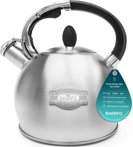 Vista 8 de Hervidor de té de acero inoxidable, tetera de té, tetera silbante vintage para estufa, duradera y resistente al óxido, con un soporte para olla