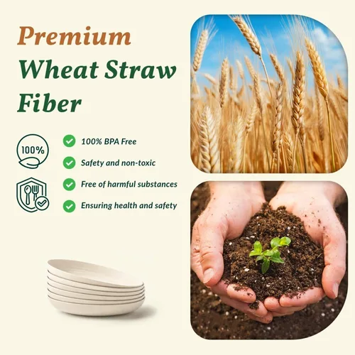 Vista 3 de Homienly Juego de 6 platos pequeños de postre de 8 pulgadas, platos profundos de paja de trigo irrompibles para fiestas, campamento, microondas