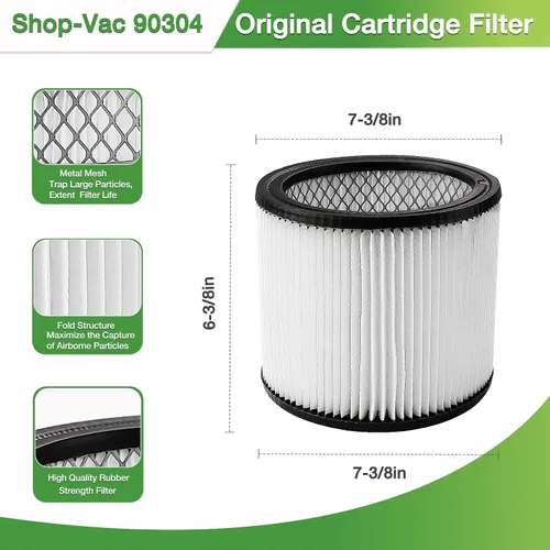 Vista 4 de Shop-Vac Filtro de cartucho de repuesto 90304/90344, se adapta a la mayoría de aspiradoras Shop-Vac Dry de 5 galones o más, original, reutilizable