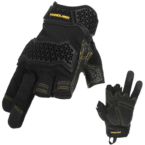 Vista 8 de AIGEVTURE Guantes de trabajo sin dedos para hombres, guantes de trabajo Framer, multiusos, ajuste de rendimiento, transpirables, duraderos