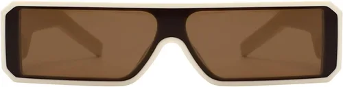 Vista 9 de TYA Gafas de sol pequeñas para mujeres y hombres, futuristas alienígenas, color negro, lentes de sol rectangulares con marco brillante de los años