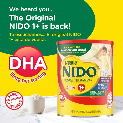 Vista 2 de Nestlé NIDO Kinder - Mezcla de leche en polvo para niños pequeños, 1 año + año, bebida nutricional para niños pequeños, 47 porciones por recipiente