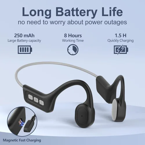 Vista 5 de Auriculares de conducción ósea Bluetooth, auriculares inalámbricos impermeables IPX7 mejorados, auriculares abiertos Bluetooth 5.3 con micrófono