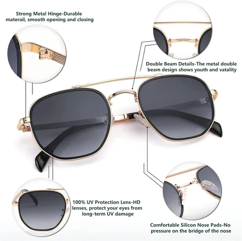 Vista 28 de FEISEDY Gafas de sol Aviador Hombres Mujeres 70s Gafas de sol Cuadrado Marco UV400 Protección B2953