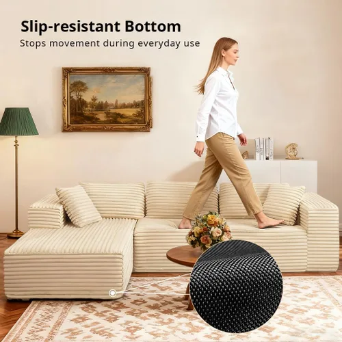 Vista 5 de COMHOMA - Sofá seccional modular de 105" con asiento profundo, sofá en forma de L tapizado en nube, brazos anchos, tela de corduroy, chaise lounge