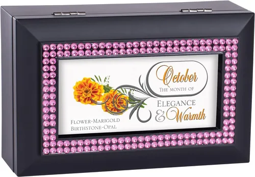 Vista 12 de Ebros Gift Cottage Garden - Caja de música con piedra natal y flores, toca todas las canciones clásicas americanas