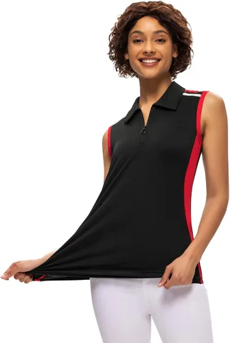 Vista 6 de JACK SMITH Polo de golf sin mangas para mujer con cuello con cremallera para mujer, secado rápido