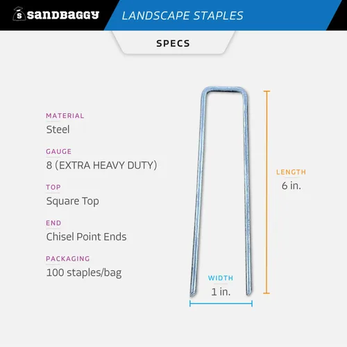 Vista 3 de Sandbaggy Grapas de césped para paisaje de 6 pulgadas (acero calibre 8) Ideal para suelos duros y rocosos 40% más grueso que el calibre 11