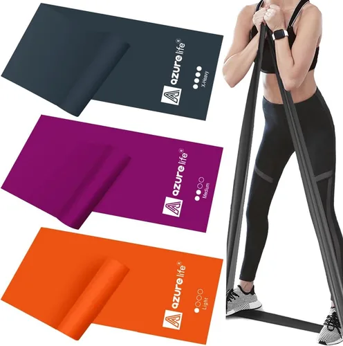 Vista 14 de A AZURELIFE - Bandas de resistencia profesionales largas sin látex, bandas elásticas para terapia física, yoga, pilates, rehabilitación