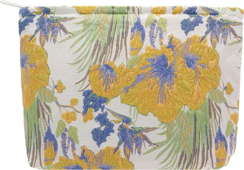 Vista 53 de Pazimiik Bolsa de maquillaje floral, grande, de algodón, con cremallera para bolsa de viaje, organizador de maquillaje de lona para mujeres